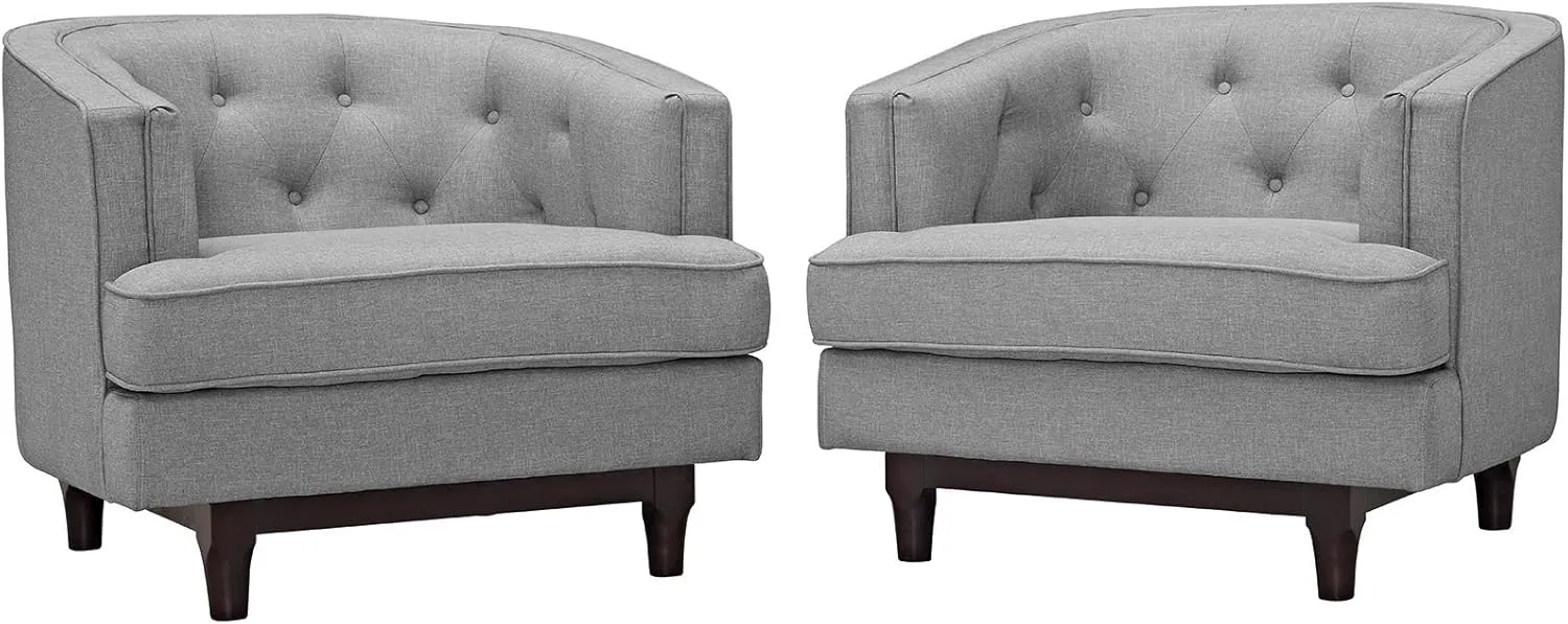 Modway Coast Upholstered Fabric Contemporary Modern Two Armchair Set in Light Gray