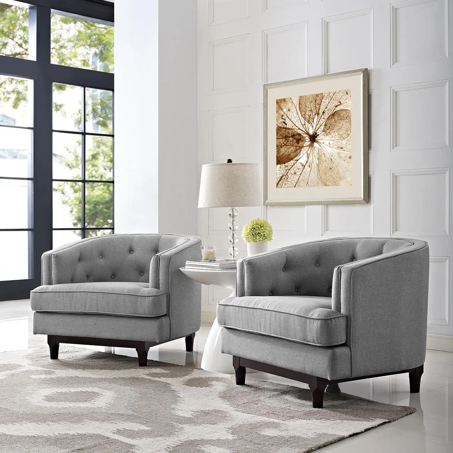 Modway Coast Upholstered Fabric Contemporary Modern Two Armchair Set in Light Gray