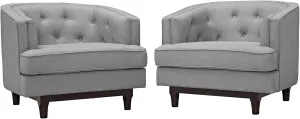 Modway Coast Upholstered Fabric Contemporary Modern Two Armchair Set in Light Gray