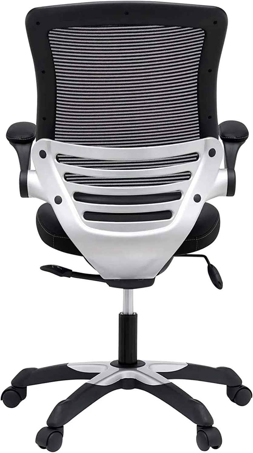 Modway Edge Mesh Back and White Vinyl Seat Office Chair With Flip-Up Arms - Computer Desks in Black