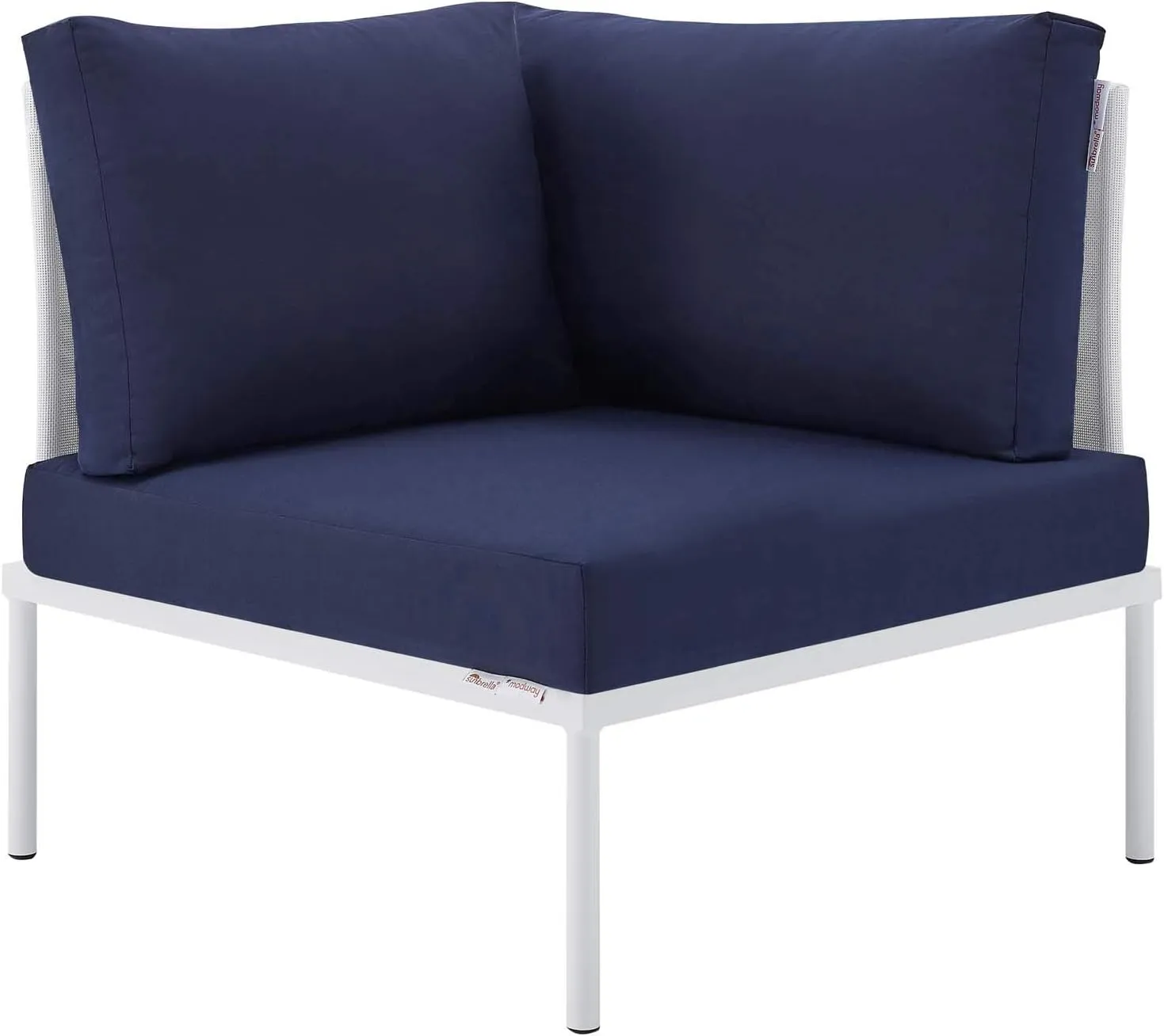 Modway EEI-4936-WHI-NAV-SET Harmony Sunbrella White Navy Outdoor Patio Aluminum Sectional Sofa, 7-Piece Set