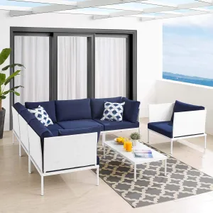 Modway EEI-4936-WHI-NAV-SET Harmony Sunbrella White Navy Outdoor Patio Aluminum Sectional Sofa, 7-Piece Set