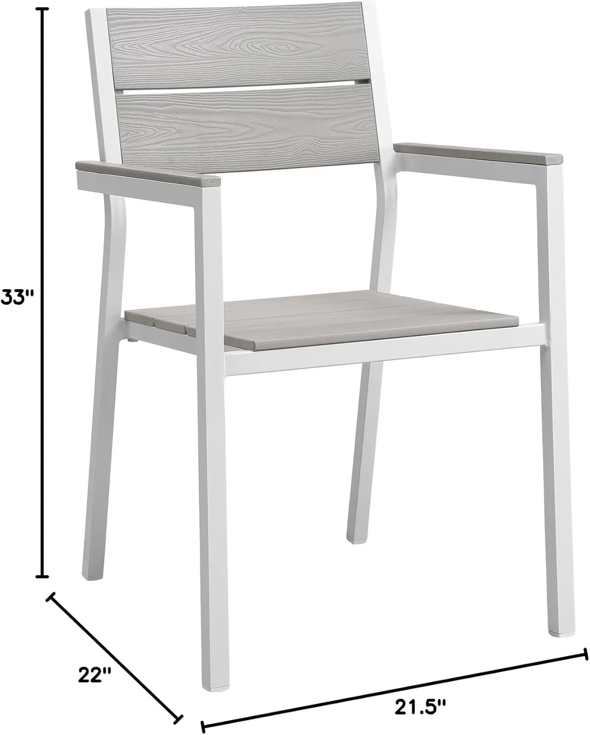 Modway Maine Aluminum Outdoor Patio Arm Chair in White Light Gray