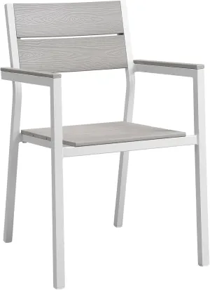 Modway Maine Aluminum Outdoor Patio Arm Chair in White Light Gray