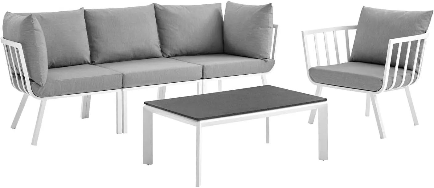 Modway Riverside Outdoor Furniture, 5-Piece Set, White Gray