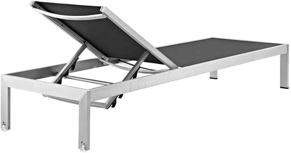 Modway Shore Aluminum Textilene® Mesh Outdoor Patio Six Poolside Chaise Lounge Chairs in Silver Black