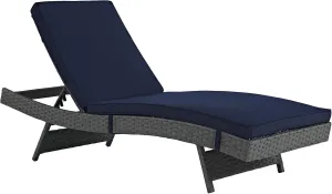 Modway Sojourn Wicker Rattan Outdoor Patio Sunbrella Fabric Chaise Lounge in Canvas Navy