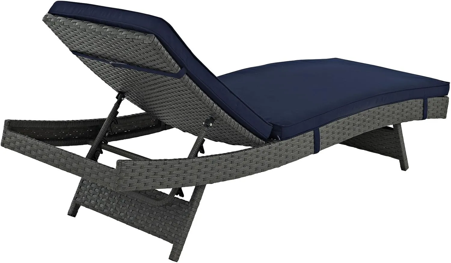 Modway Sojourn Wicker Rattan Outdoor Patio Sunbrella Fabric Chaise Lounge in Canvas Navy