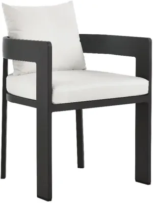 Modway Tahoe Outdoor Patio Powder-Coated Aluminum Fabric Dining Chair in Gray White - Patio Metal Dining Chair with Cushions - Accent Armchair - Dining Chair with Armrests - Modern Outdoor Seating