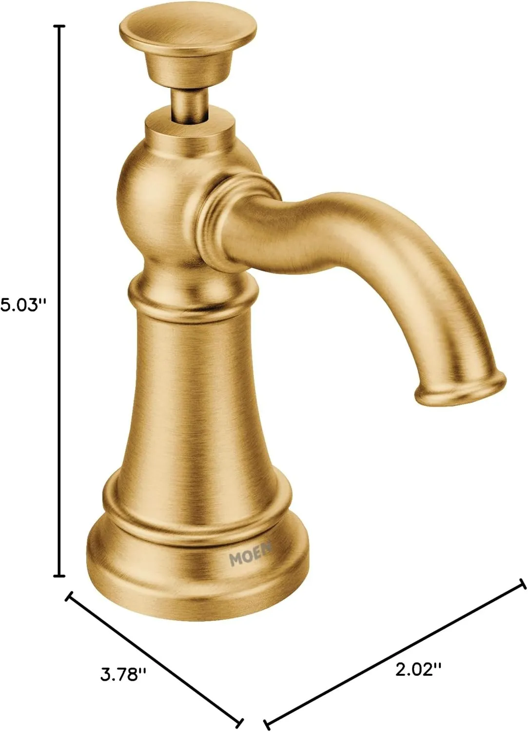 Moen S3945BG Traditional Deck Mounted Kitchen Soap Dispenser with Above the Sink Refillable Bottle, Brushed Gold