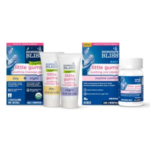 Mommy's Bliss Organic Little Gums Soothing Massage Gel & Oral Tablets Day and Night Combo, Age 2 Months , Sugar Free, Mild & Sweet Flavor| 2-0.53 Oz Tubes   1 Bottle (140 Tablets)
