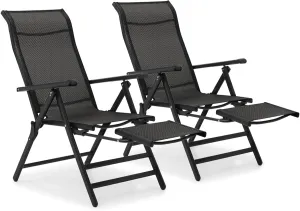 MoNiBloom 3 in 1 Outdoor Lounge Chairs Set of 2 Folding Recliner Patio Lounge Chair with Retractable Footrest, Furniture Outdoor Large Angle Adjustment Chair for Deck Patio Beach Yard, 330lbs
