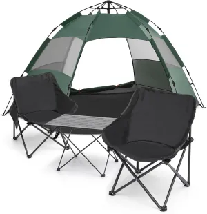 MoNiBloom Camping Table and Chairs Folding Set, Portable Foldable Roll Up Tables and 1-2 Person Camping Tent Dome Tents Family Camping Portable Instant Tent for Camping Hiking