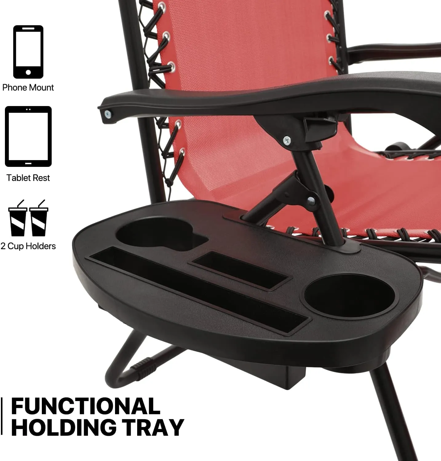 MoNiBloom Zero Gravity Chair Set of 2 with Canopy Shade, Patio Folding Anti Gravity Recliner, Foldable Outdoor Lounger with Cup Holder Tray for Beach Camping, Maroon