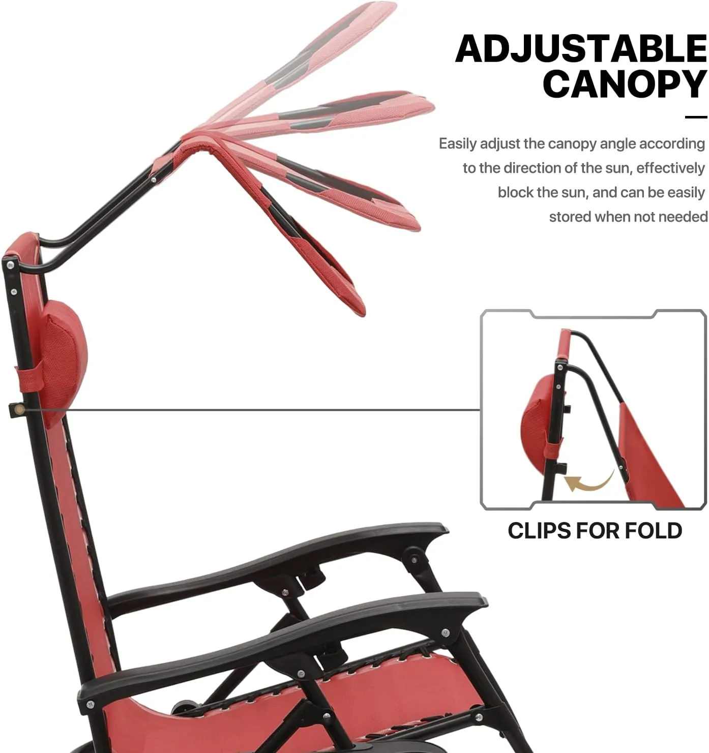 MoNiBloom Zero Gravity Chair Set of 2 with Canopy Shade, Patio Folding Anti Gravity Recliner, Foldable Outdoor Lounger with Cup Holder Tray for Beach Camping, Maroon
