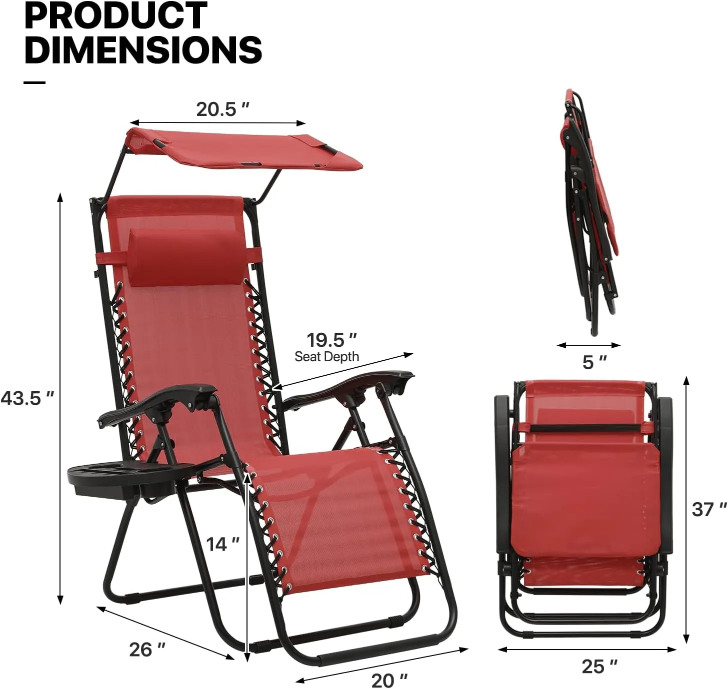 MoNiBloom Zero Gravity Chair Set of 2 with Canopy Shade, Patio Folding Anti Gravity Recliner, Foldable Outdoor Lounger with Cup Holder Tray for Beach Camping, Maroon
