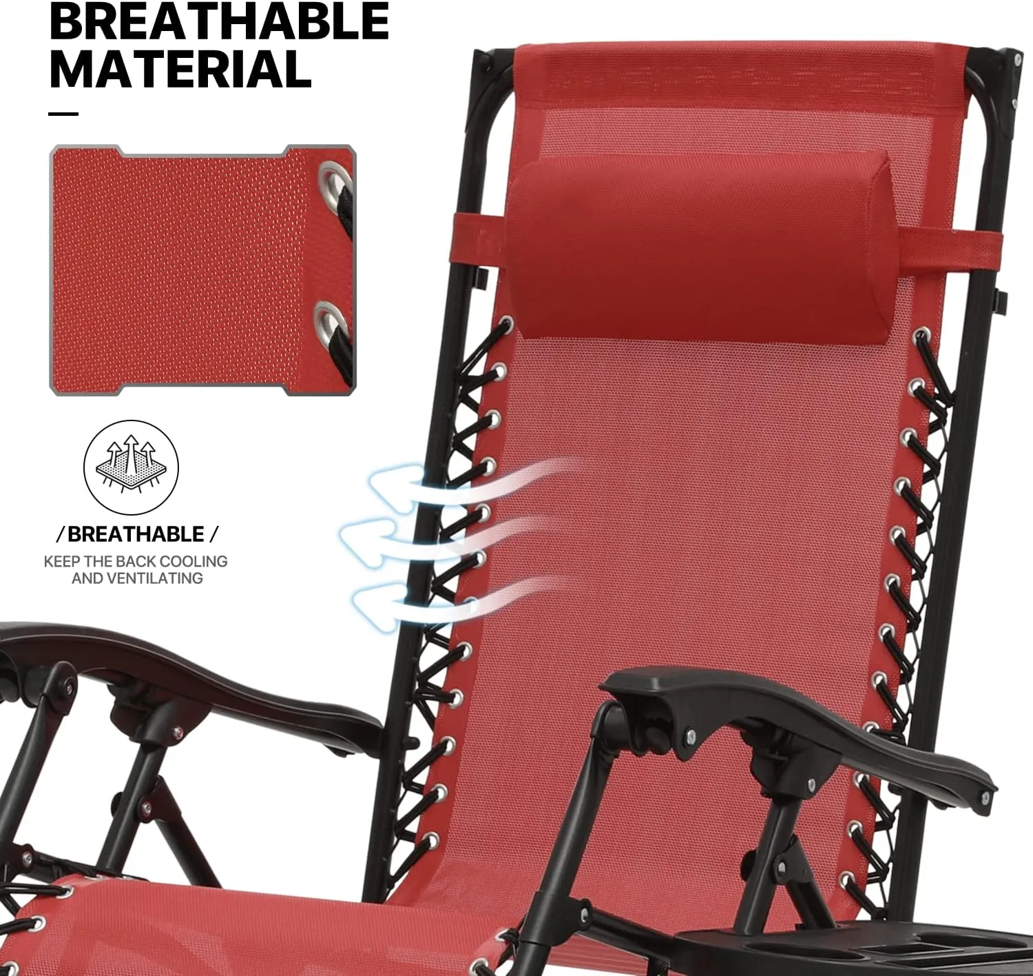 MoNiBloom Zero Gravity Chair Set of 2 with Canopy Shade, Patio Folding Anti Gravity Recliner, Foldable Outdoor Lounger with Cup Holder Tray for Beach Camping, Maroon