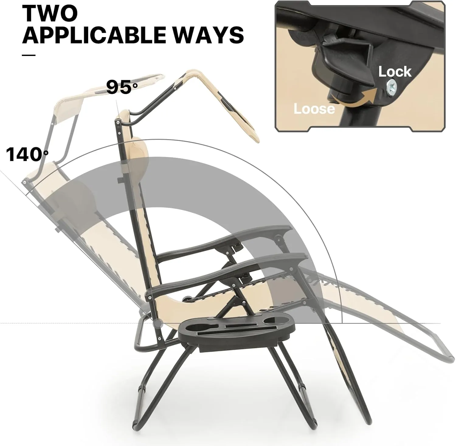MoNiBloom Zero Gravity Chair with Canopy Shade, Patio Anti Gravity Recliner, Foldable Outdoor Lounger with Cup Holder Tray and Headrest for Beach Camping, Cream