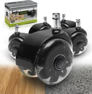 Monster 3” Dual Rollerblade Office Chair Wheels (Set of 5) Slipstick Premium Rubber Caster Wheels for Chairs, Smooth & Safe Rolling on All Flooring