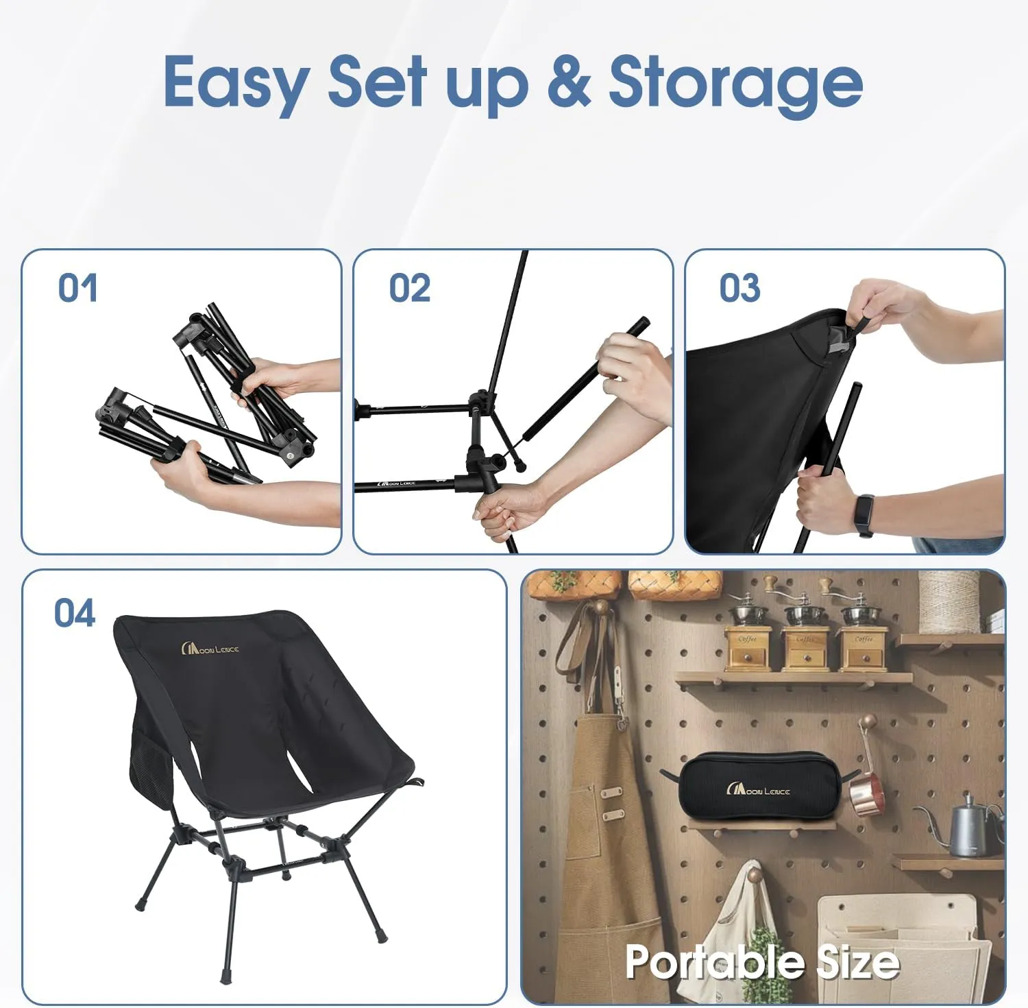 MOON LENCE Portable Camping Chair, Backpacking Chair, Ultralight & Compact, 400 lbs Capacity, for Outdoor Camp, Travel, Beach, Picnic, Hiking