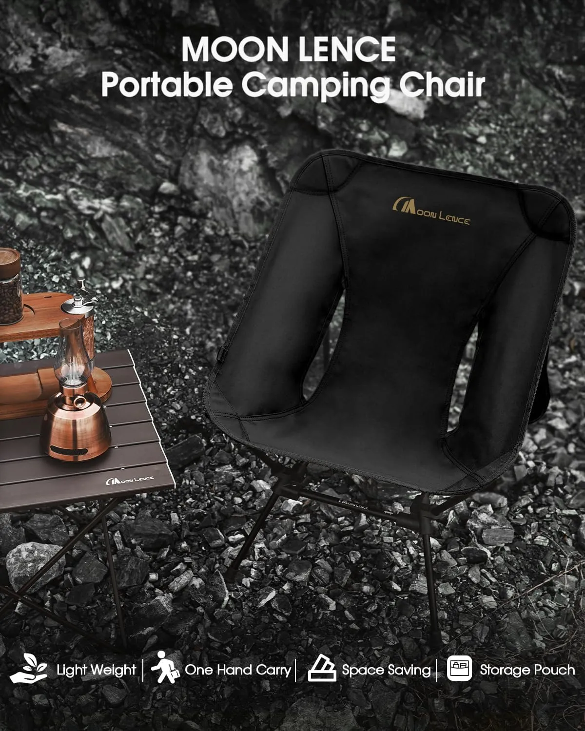MOON LENCE Portable Camping Chair, Backpacking Chair, Ultralight & Compact, 400 lbs Capacity, for Outdoor Camp, Travel, Beach, Picnic, Hiking