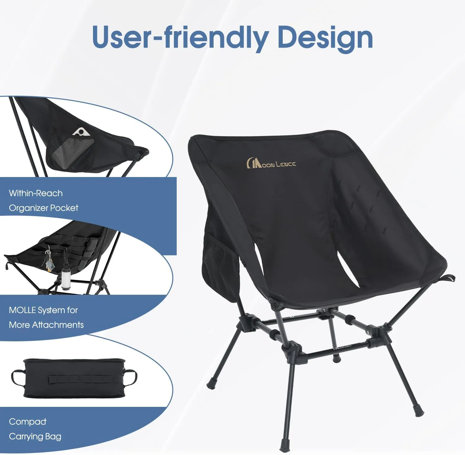 MOON LENCE Portable Camping Chair, Backpacking Chair, Ultralight & Compact, 400 lbs Capacity, for Outdoor Camp, Travel, Beach, Picnic, Hiking