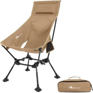 MOON LENCE Portable Camping Chairs for Adults, Adjustable Oversize Beach Chair Lawn Chair with High Back - Large Capacity, Heavy Duty (Khaki)
