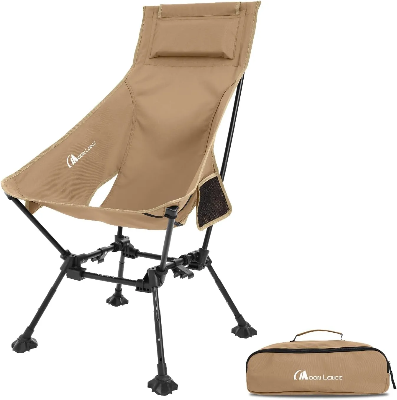 MOON LENCE Portable Camping Chairs for Adults, Adjustable Oversize Beach Chair Lawn Chair with High Back - Large Capacity, Heavy Duty (Khaki)