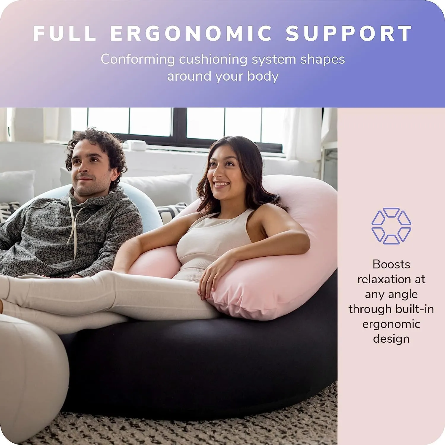 Moon Pod Crescent Backrest for Bean Bag Chair for The Family - Zero-Gravity Ergonomic Pillow for Neck & Back Support w/Micro-Bead Filling (Blue)