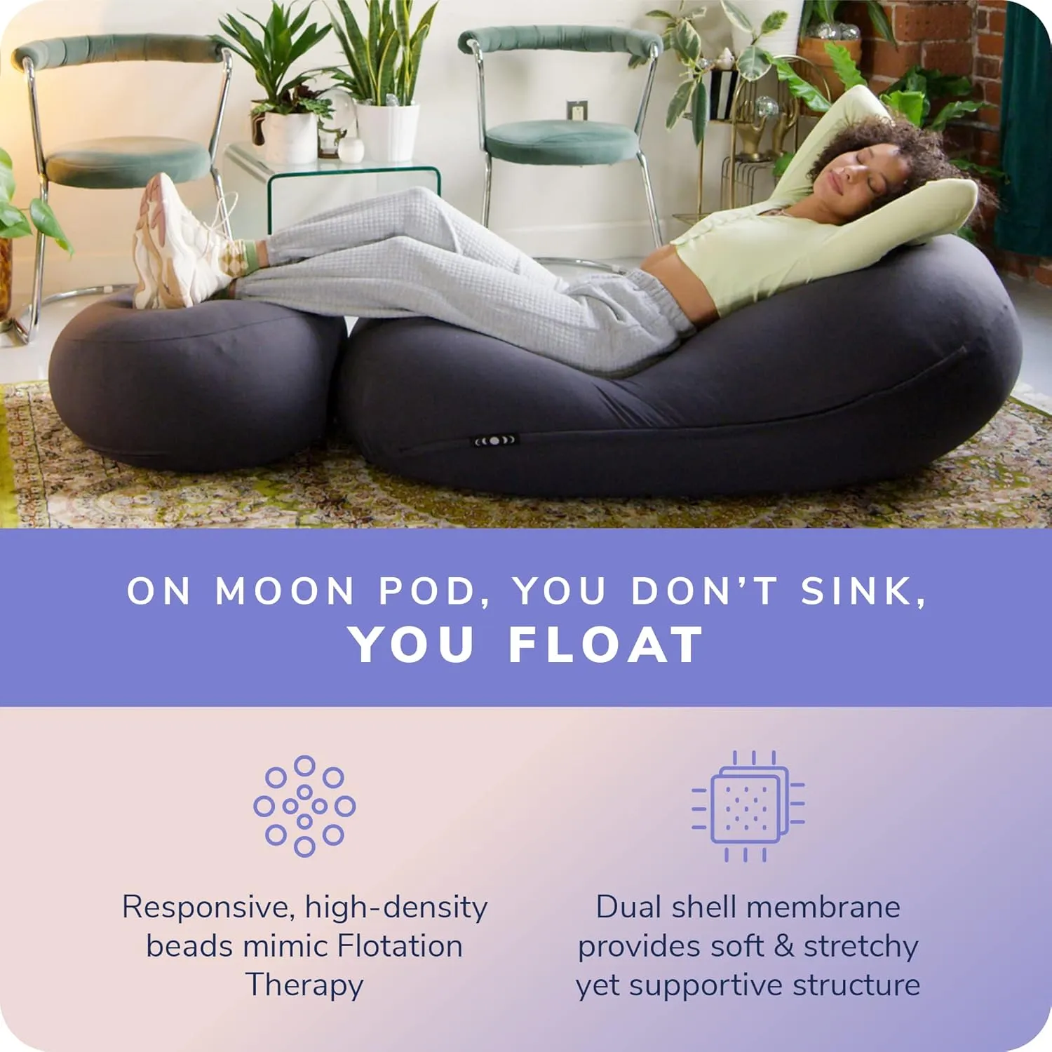 Moon Pod Lunar Lift Footrest for Bean Bag Chair - 20" x 8" Zero-Gravity Micro-Bead Stuffed for Stress, Relaxation & Comfort for Circulation (Blue)