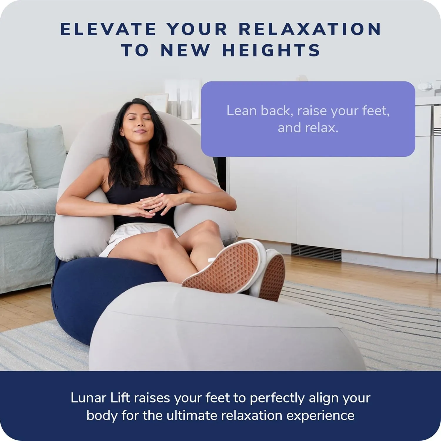 Moon Pod Lunar Lift Footrest for Bean Bag Chair - 20" x 8" Zero-Gravity Micro-Bead Stuffed for Stress, Relaxation & Comfort for Circulation (Blue)