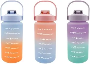Motivational Water Bottle with Time Markers, 64 oz, Gradient Colors, Set of 3, Wide Mouth