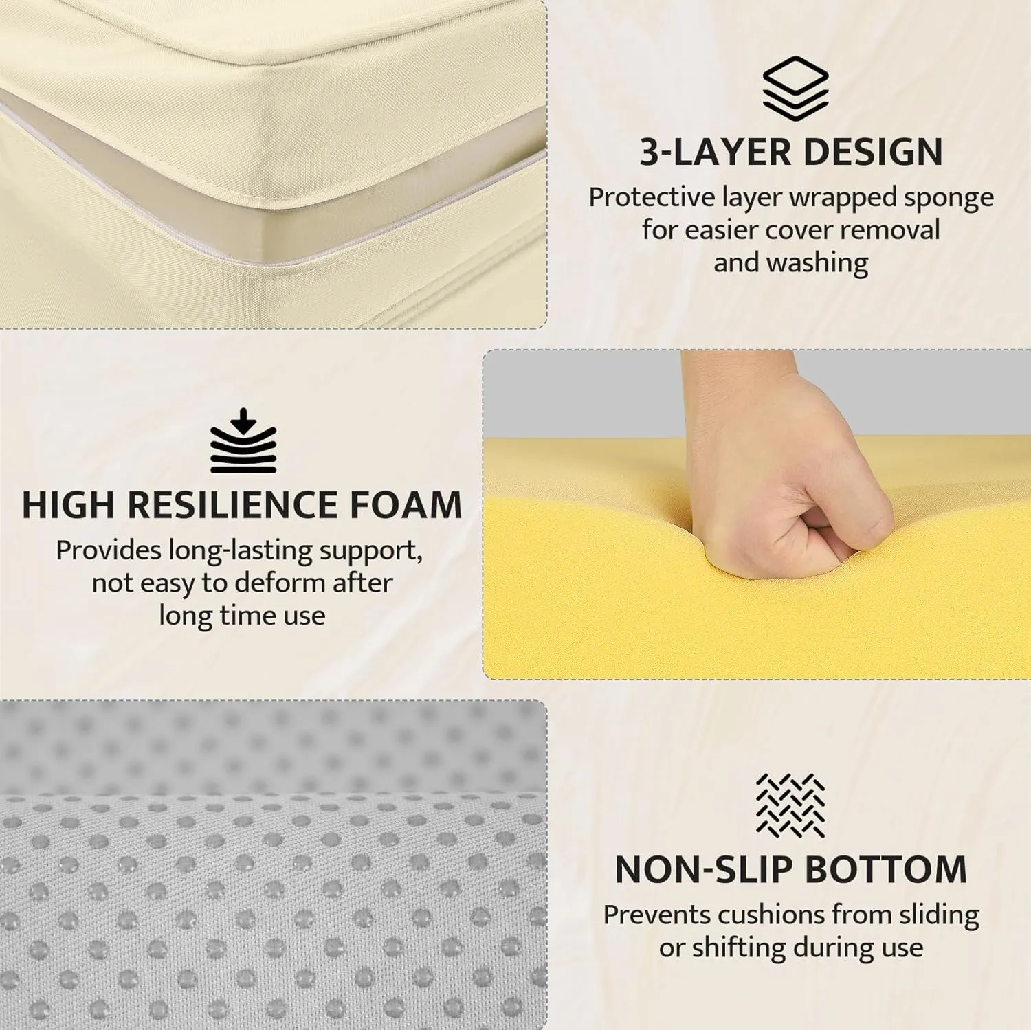 mudilun Lounge Chair Cushion Water Proof Outdoor Lounge Chair Cushions with Ties Non-Slip Chaise Lounge Cushion Removable Patio Seat Cushions for Garden Pool Beach Lounge (Beige)