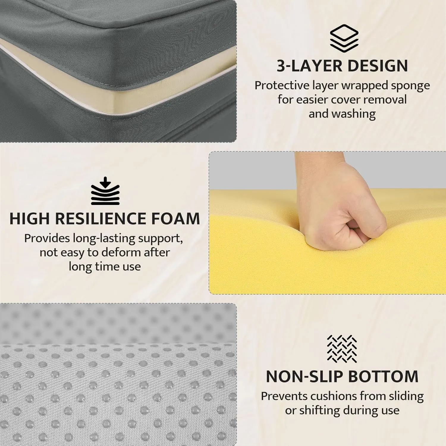 mudilun Lounge Chair Cushion Water Proof Outdoor Lounge Chair Cushions with Ties Non-Slip Chaise Lounge Cushion Removable Patio Seat Cushions for Garden Pool Beach Lounge (Dark Gray)