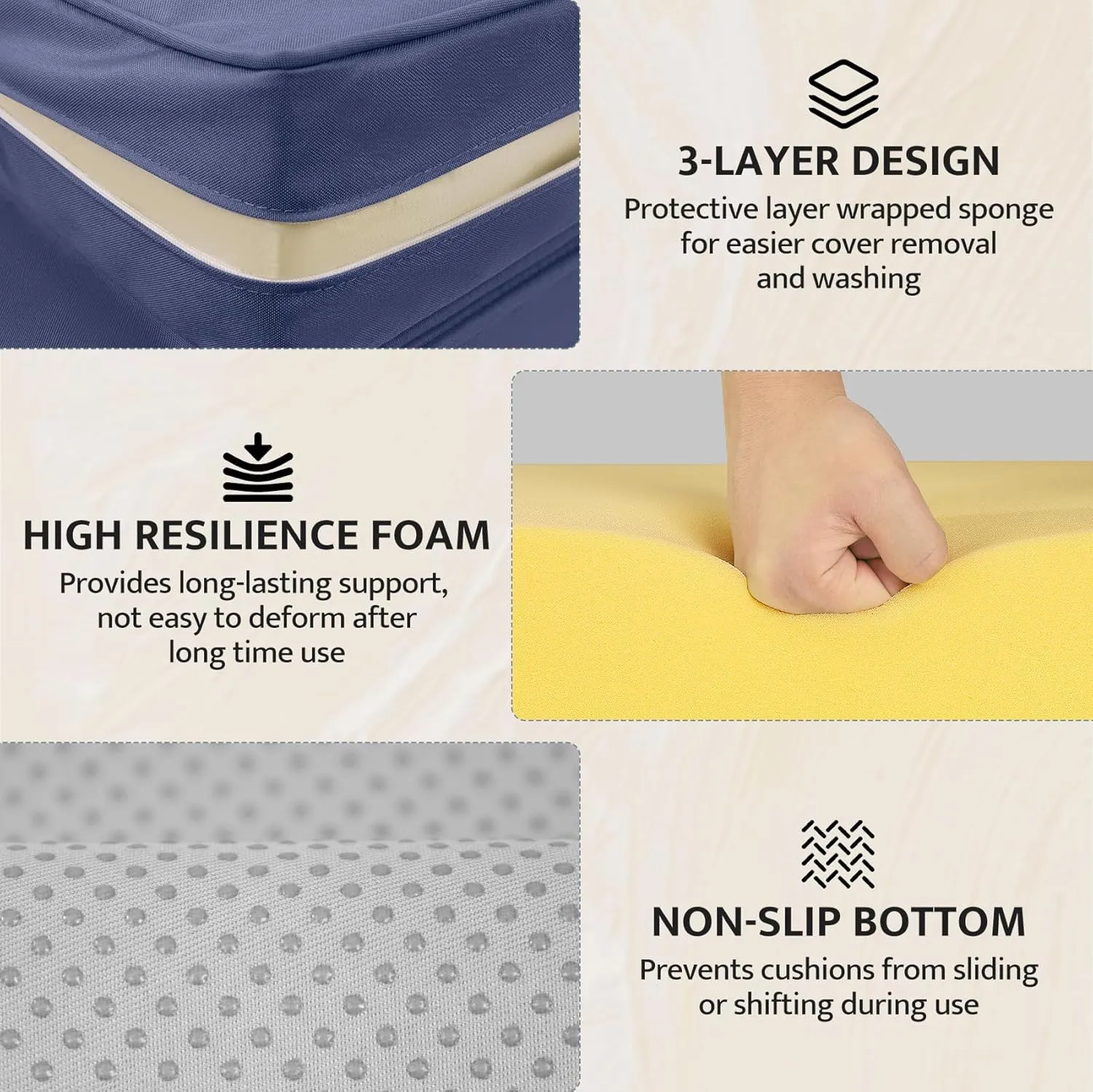 mudilun Lounge Chair Cushion Water Proof Outdoor Lounge Chair Cushions with Ties Non-Slip Chaise Lounge Cushion Removable Patio Seat Cushions for Garden Pool Beach Lounge (Deep Blue)