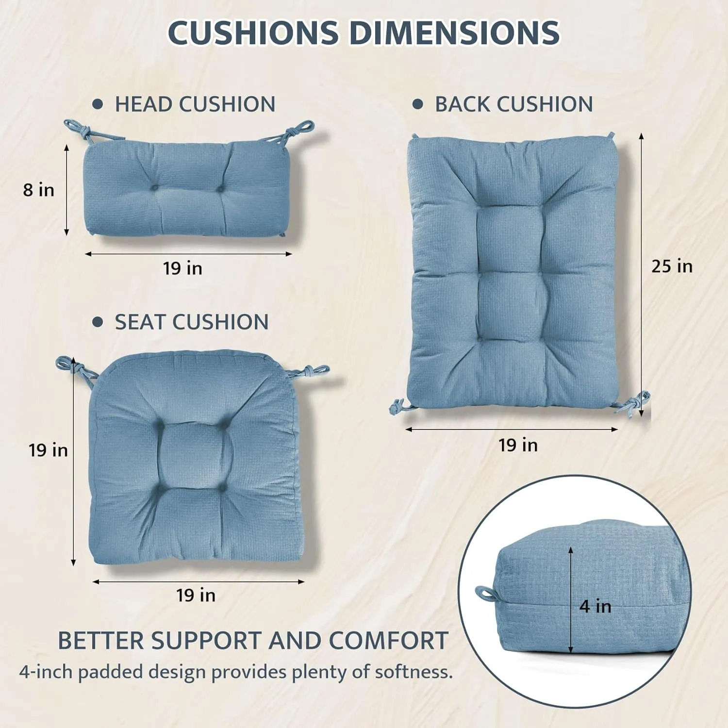 mudilun Rocking Chair Cushion Anti-Slip Tufted High Back Rocking Chair Cushion with Ties and Removable Neck Pillow Rocking Chair Seat Cushions for Bedroom, Living Room, Baby Room, Outdoor Patio Chair