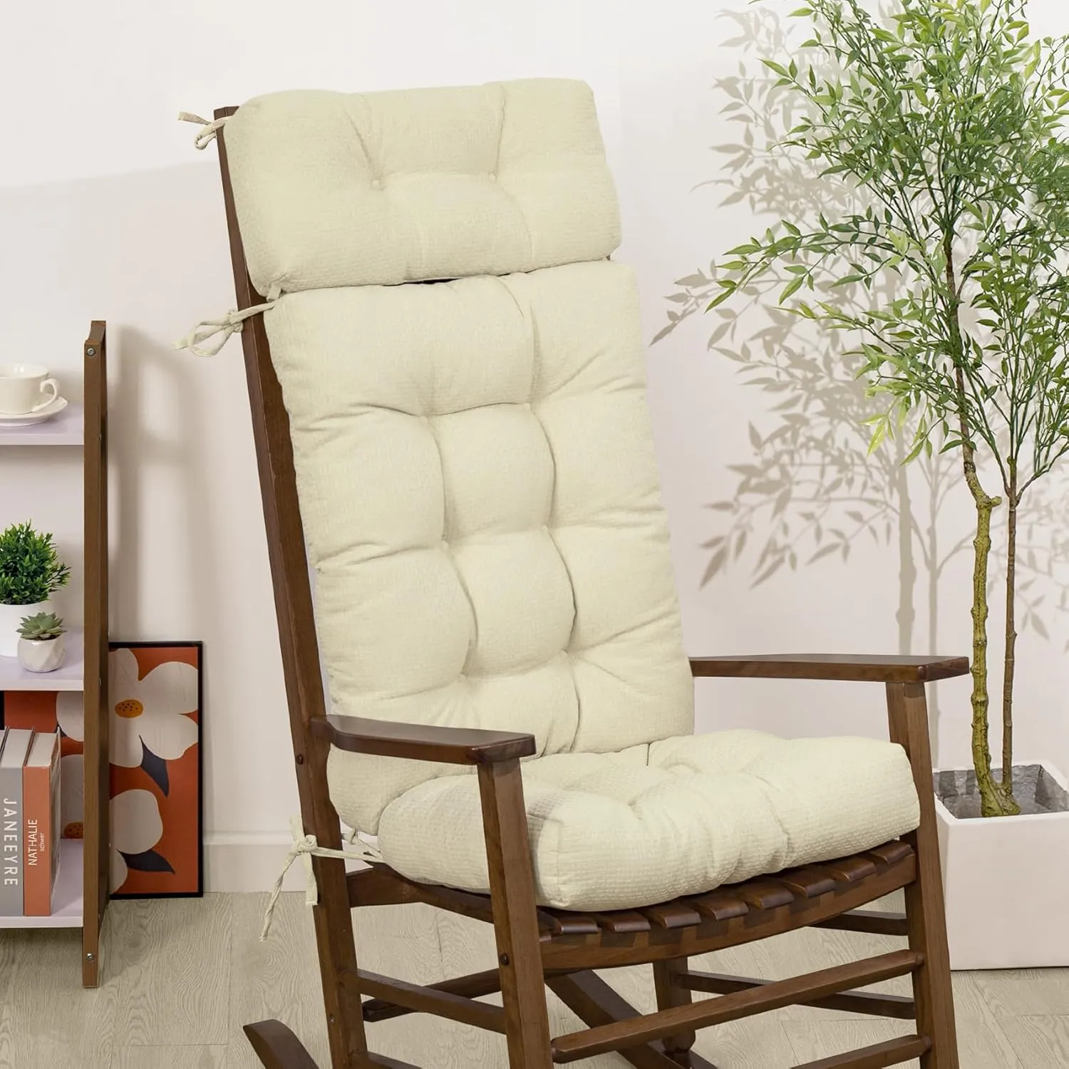 mudilun Rocking Chair Cushion Anti-Slip Tufted High Back Rocking Chair Cushion with Ties and Removable Neck Pillow Rocking Chair Seat Cushions for Bedroom, Living Room, Baby Room, Outdoor Patio Chair