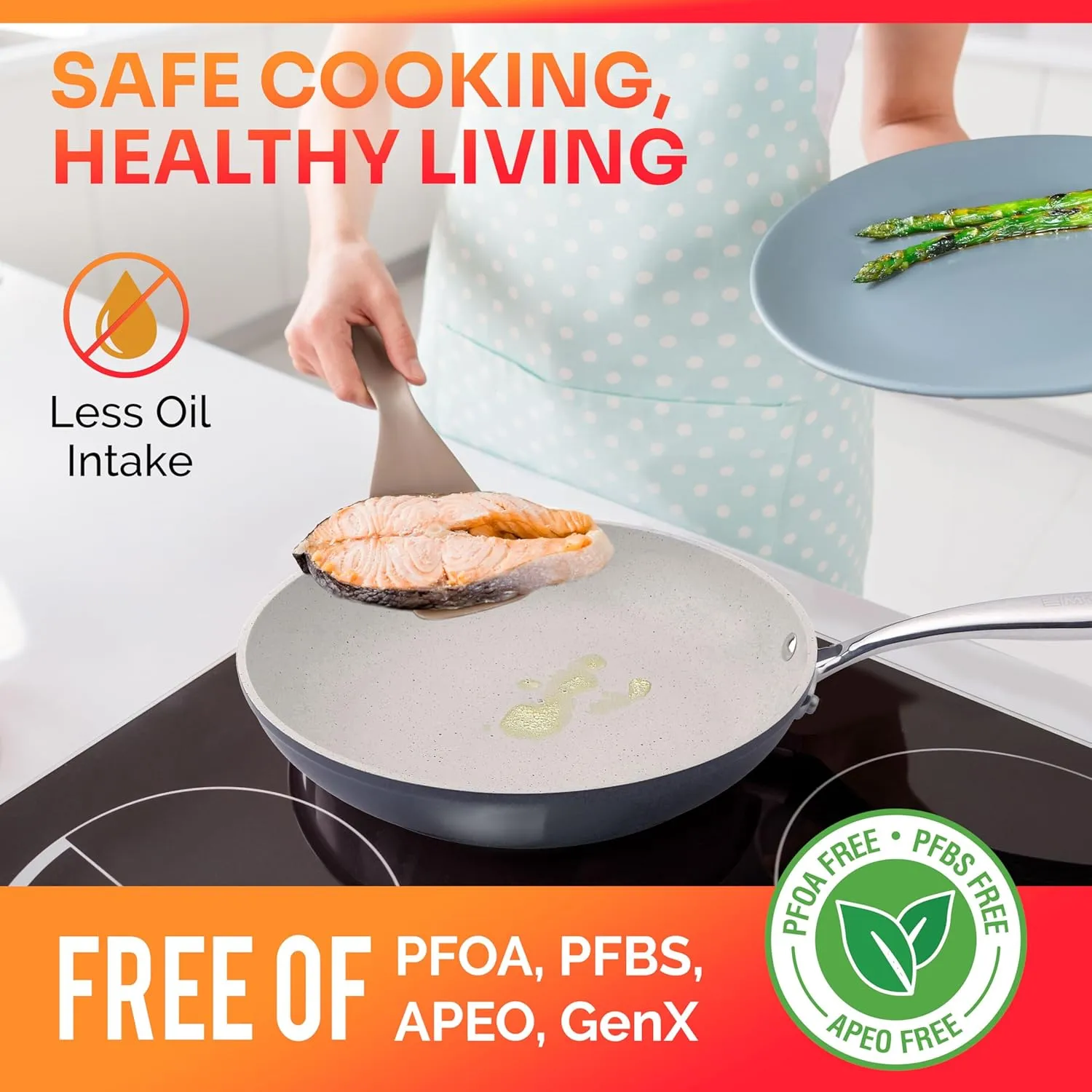 Mueller Frying Pan, Heavy Duty German Stone Coating Non Stick Frying Pans, No PFOA or APEO, Paella Pan, Dishwasher and Oven Safe, Even Heat Distribution, Cool Stainless Steel Handle, Light Grey