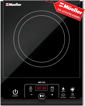 Mueller RapidTherm Portable Induction Cooktop, 1800W Hot Plate Electric Stove Top Burner. 8 Temp Levels, Auto-Off & Pot Detection, LED Display, Child Lock, 4 Programs, Burners for Cooking