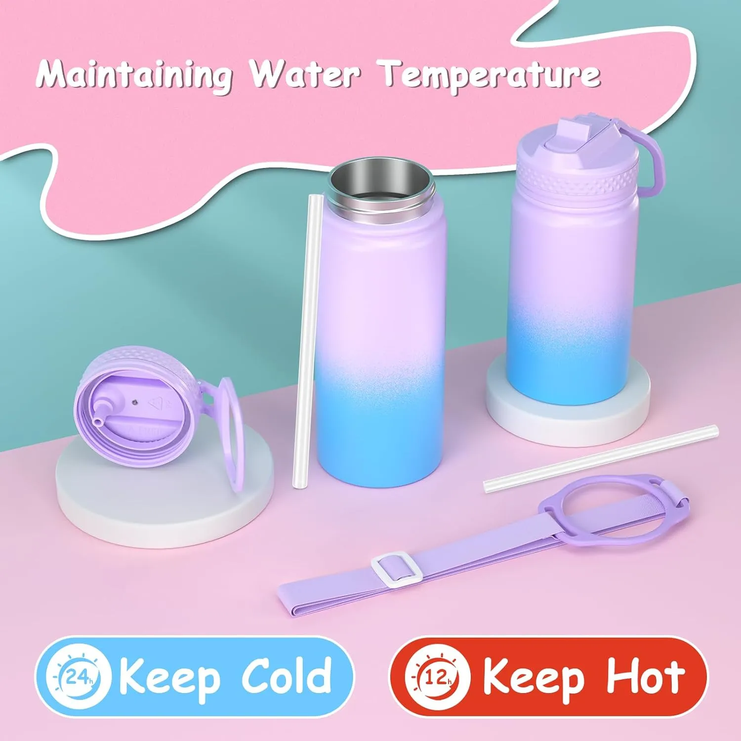 MURRICON 12oz Kids Water Bottle for School,Stainless Steel Water Bottles Kids with Straw,Vacuum Insulated Water Bottle for Kids,Gifts for Boys and Girls,PurpleBlue