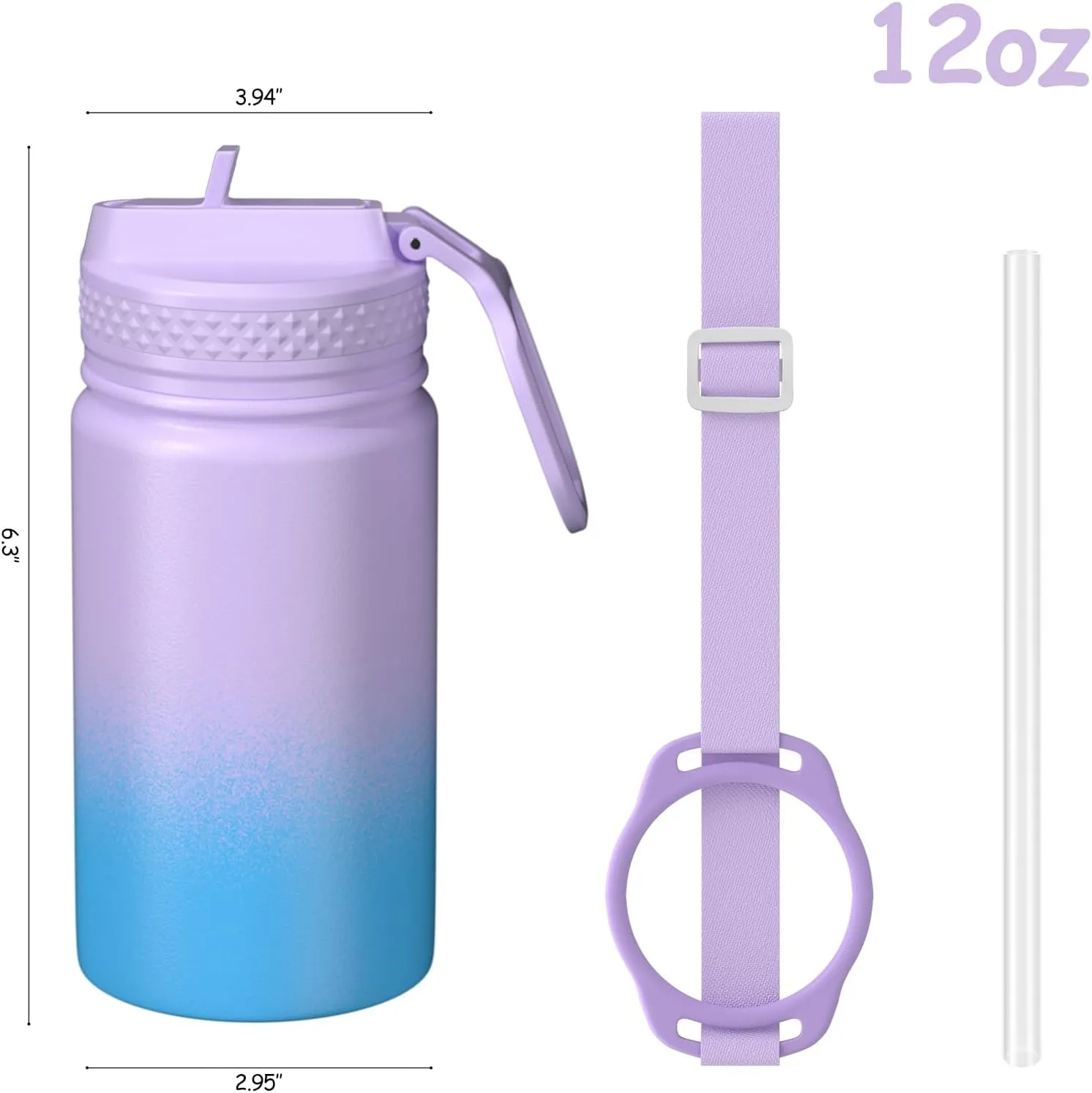 MURRICON 12oz Kids Water Bottle for School,Stainless Steel Water Bottles Kids with Straw,Vacuum Insulated Water Bottle for Kids,Gifts for Boys and Girls,PurpleBlue