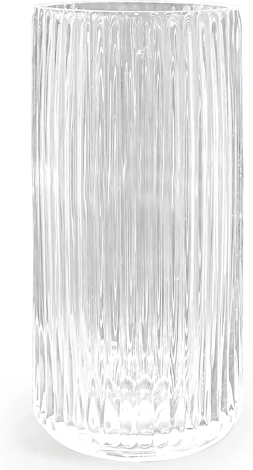Muyan 7.5" Flower Vase for Decor Ribbed Glass Vase Modern for Centerpieces Desktop Home Office Dining Living Room Wedding (Clear)
