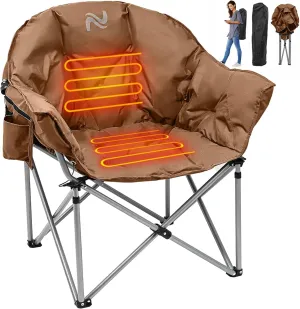 NAIZEA Heated Camping Chair, Oversized Heated Folding Outdoor Chair for Adults with 3 Heat Levels, Portable Foldable Patio Lounge Chair for Sports Outdoors Camp, Battery NOT Included