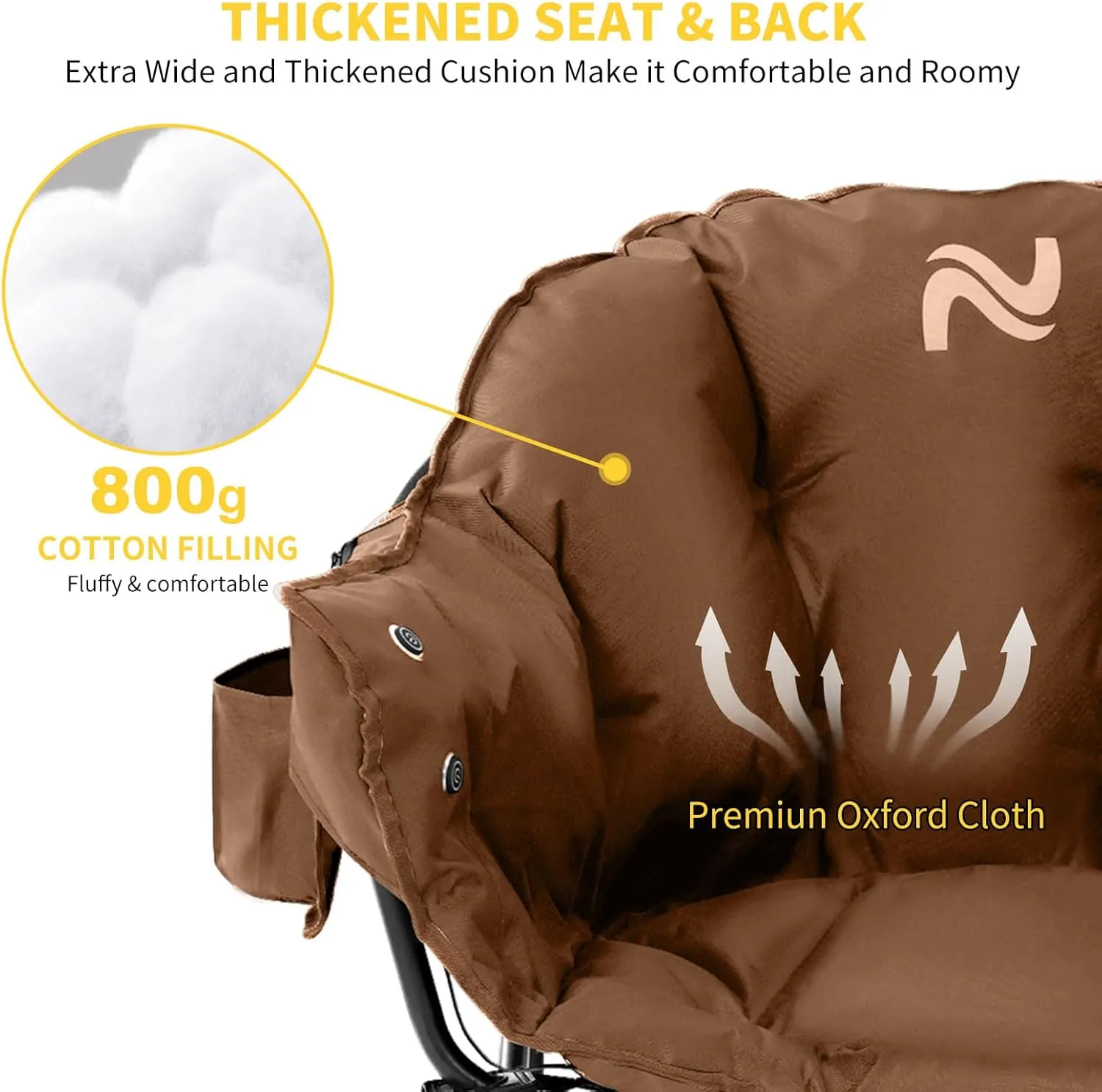 NAIZEA Heated Camping Chair, Oversized Heated Folding Outdoor Chair for Adults with 3 Heat Levels, Portable Foldable Patio Lounge Chair for Sports Outdoors Camp, Battery NOT Included