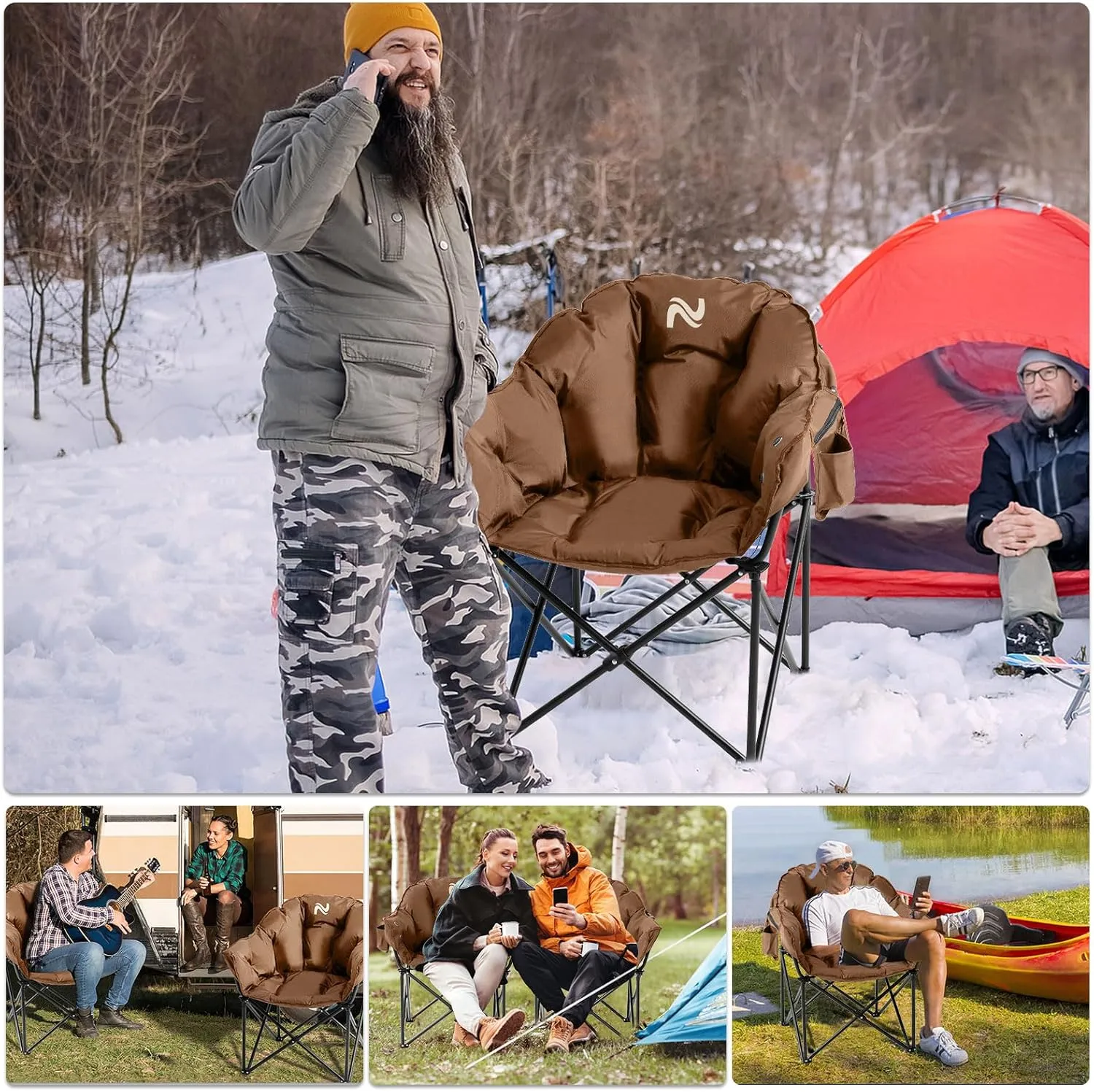 NAIZEA Heated Camping Chair, Oversized Heated Folding Outdoor Chair for Adults with 3 Heat Levels, Portable Foldable Patio Lounge Chair for Sports Outdoors Camp, Battery NOT Included