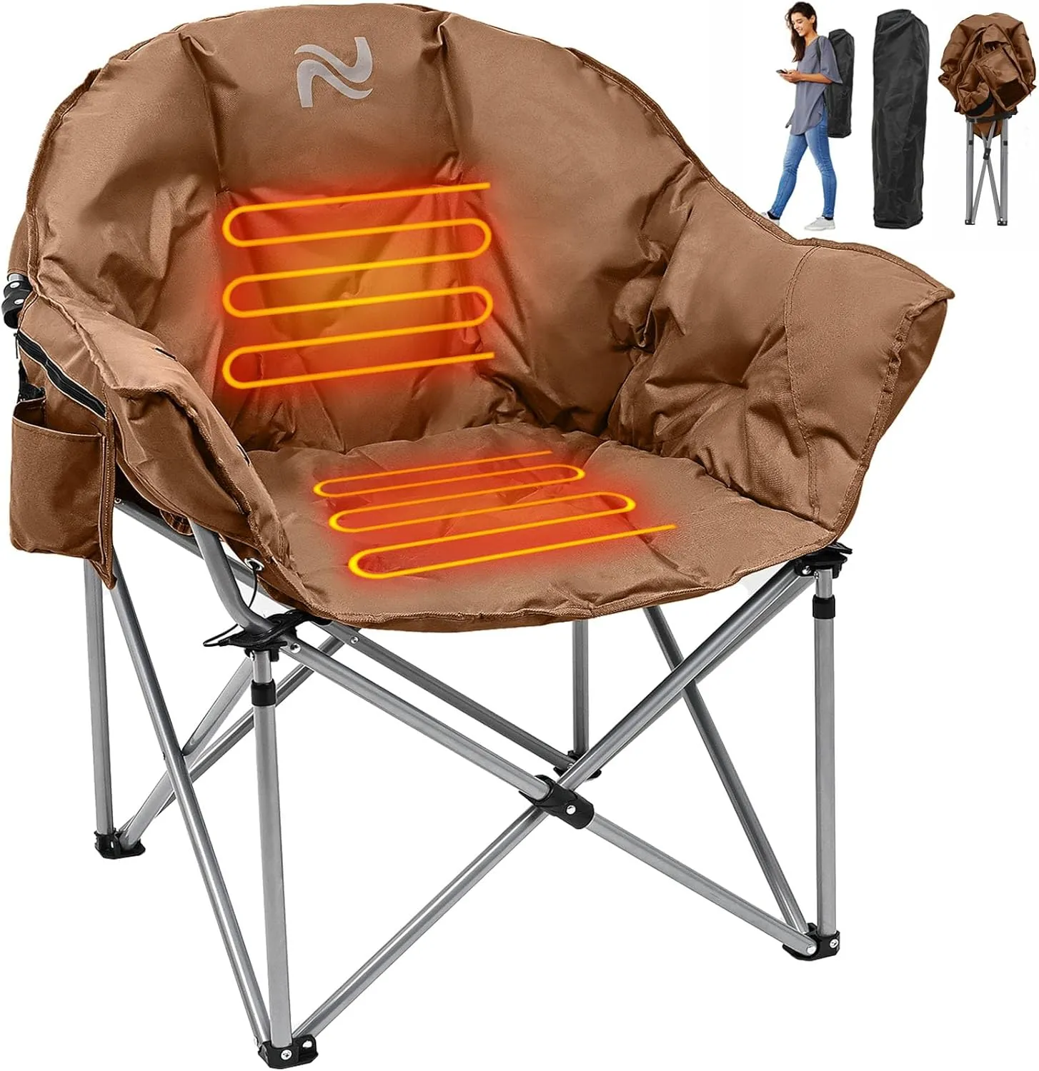 NAIZEA Heated Camping Chair, Oversized Heated Folding Outdoor Chair for Adults with 3 Heat Levels, Portable Foldable Patio Lounge Chair for Sports Outdoors Camp, Battery NOT Included