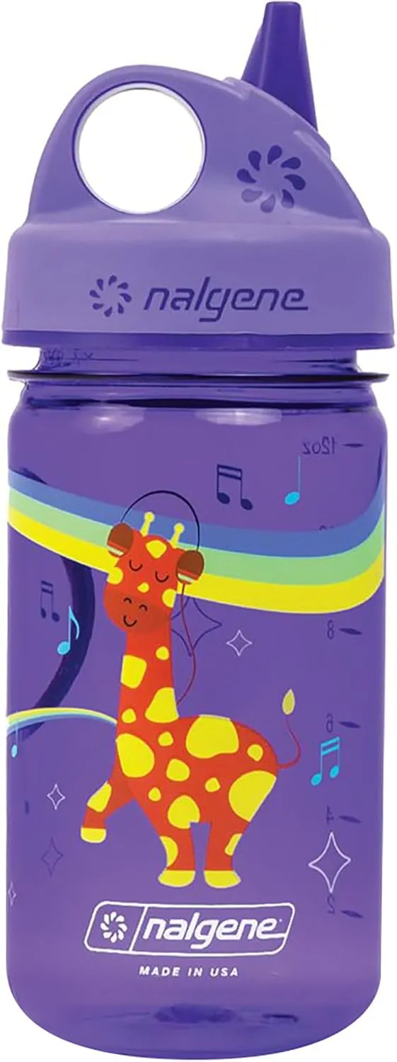 Nalgene Kids Sustain Grip-N-Gulp Water Bottles Made with Material Derived from 50% Plastic Waste, Leak Proof Sippy Cup, Durable, BPA and BPS Free, Dishwasher Safe, Reusable, 12 Ounces, Orange Volcano