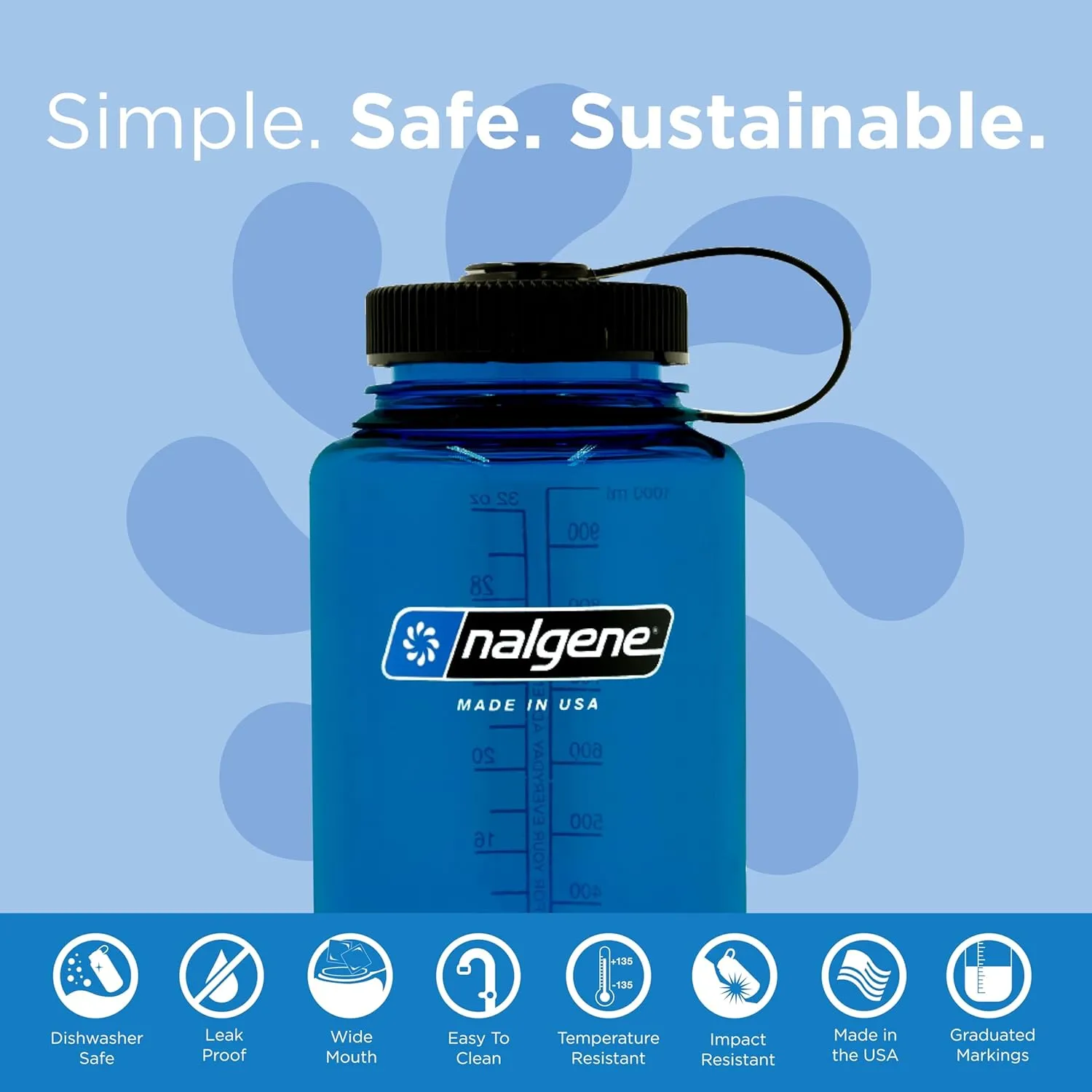 Nalgene Sustain Tritan BPA-Free Water Bottle Made with Material Derived From 50% Plastic Waste, 32 OZ, Wide Mouth