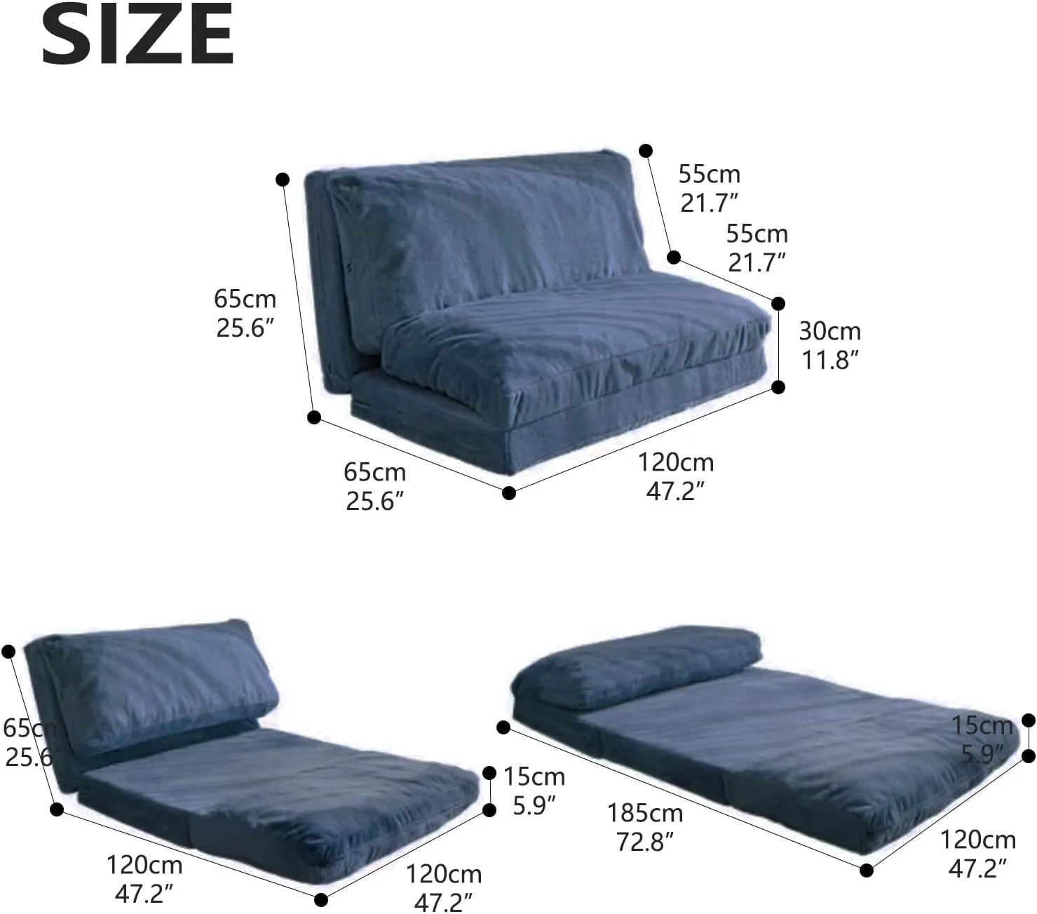 N&V Folding Matress Sofa Bean Bag Bed, Foam Filling Folding Matress Sofa, Includes Removable and Machine Washable Cover, Soft Premium Faux Fur (Medium, Blue)