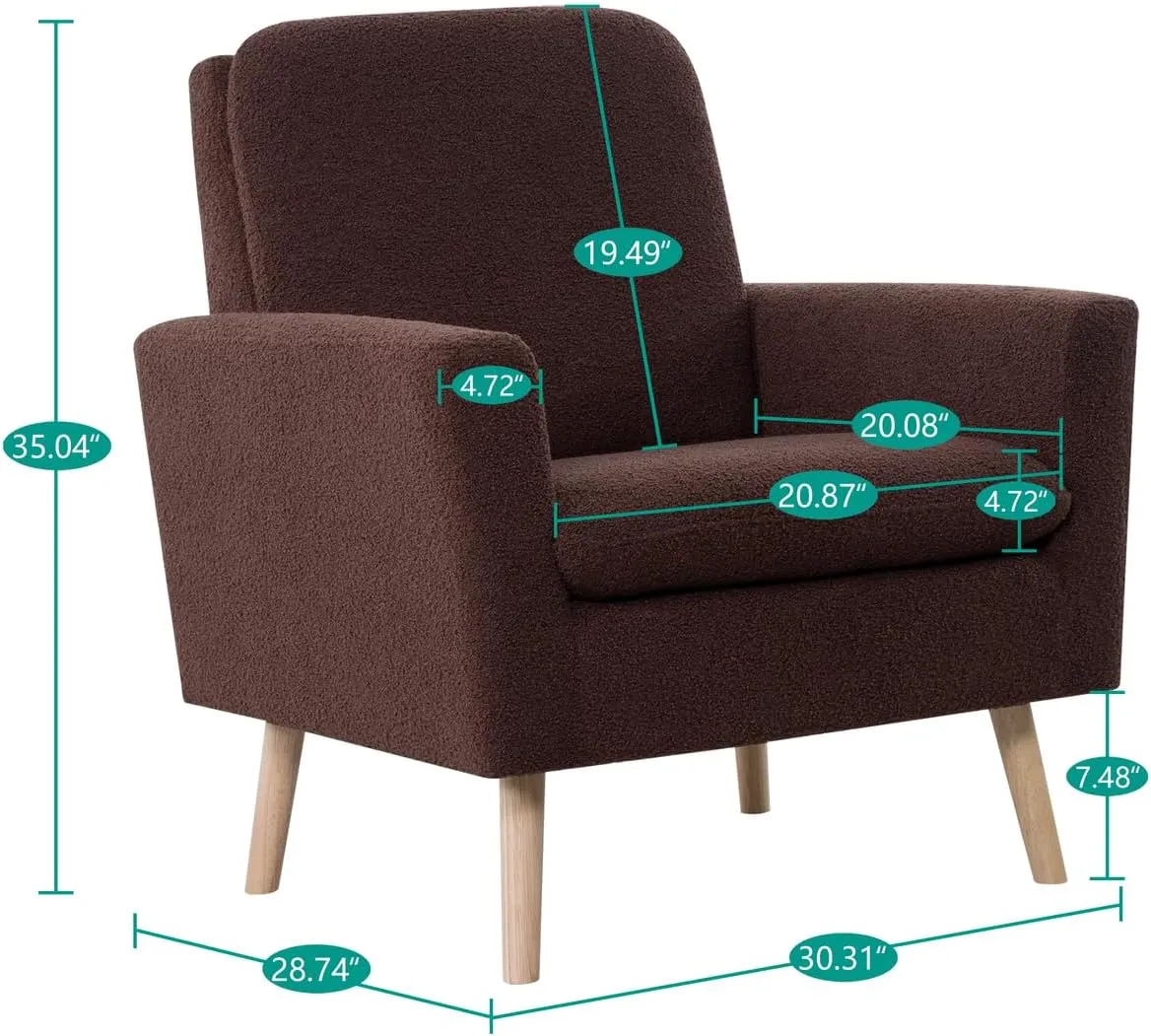 Naomi Home Frida Mid - Century Accent Chairs Set of 2 Durable Wood Frame Living Room Chairs Set of 2 Reading Chair with armrest Soft Teddy Fleece Side Chair Oak Legs arm Chairs - Espresso